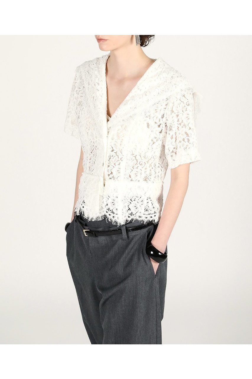 【プランク プロジェクト/PRANK PROJECT】のスカラップレースセーラーシャツ / Scallop Lace Sailor Shirt 大人の最旬トレンドファッション＆コーディネート founy(ファウニー) 　ファッション　Fashion　レディースファッション　Fashion for Women　トップス・カットソー　Cut & Sew Tops　シャツ・ブラウス・オフィスカジュアル　Elegant Blouses & Button-Ups　おすすめ　Recommended / Our Picks　オケージョン　Occasion Wear　クラシック　Classic, Timeless Style　ショート　Short, Short Length　スカラップ　Scallop, Scalloped Edge　スリーブ　Sleeve, Long Sleeve / Short Sleeve　バランス　Balance, Style Balance　レース　Lace, Lace Fabric　新作・新入荷　New Arrivals / New In　other-3|ID: prp329100004992218 ipo3291000000037386740