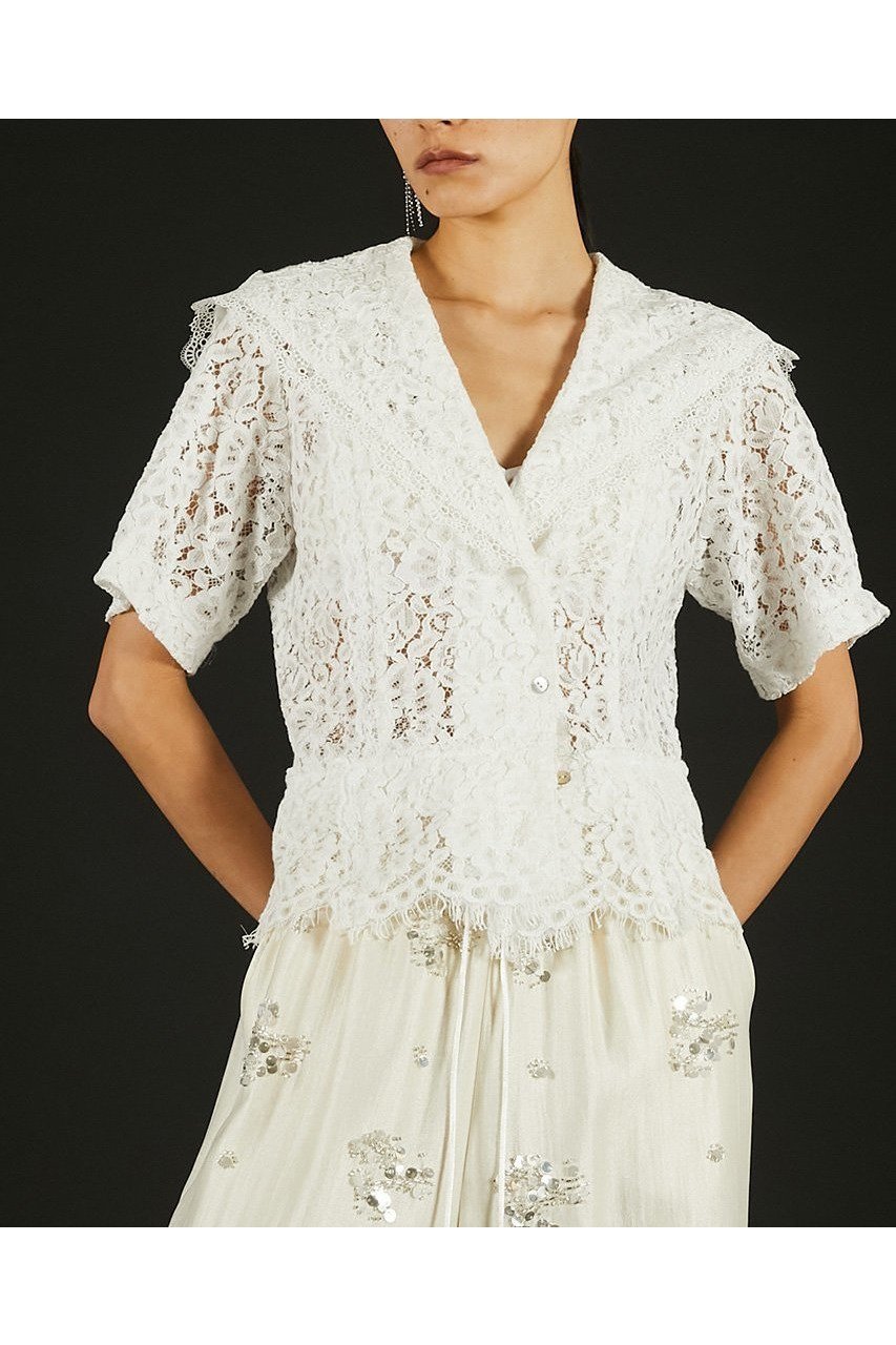 【プランク プロジェクト/PRANK PROJECT】のスカラップレースセーラーシャツ / Scallop Lace Sailor Shirt 大人の最旬トレンドファッション＆コーディネート founy(ファウニー) 　ファッション　Fashion　レディースファッション　Fashion for Women　トップス・カットソー　Cut & Sew Tops　シャツ・ブラウス・オフィスカジュアル　Elegant Blouses & Button-Ups　おすすめ　Recommended / Our Picks　オケージョン　Occasion Wear　クラシック　Classic, Timeless Style　ショート　Short, Short Length　スカラップ　Scallop, Scalloped Edge　スリーブ　Sleeve, Long Sleeve / Short Sleeve　バランス　Balance, Style Balance　レース　Lace, Lace Fabric　新作・新入荷　New Arrivals / New In　other-6|ID: prp329100004992218 ipo3291000000037386743
