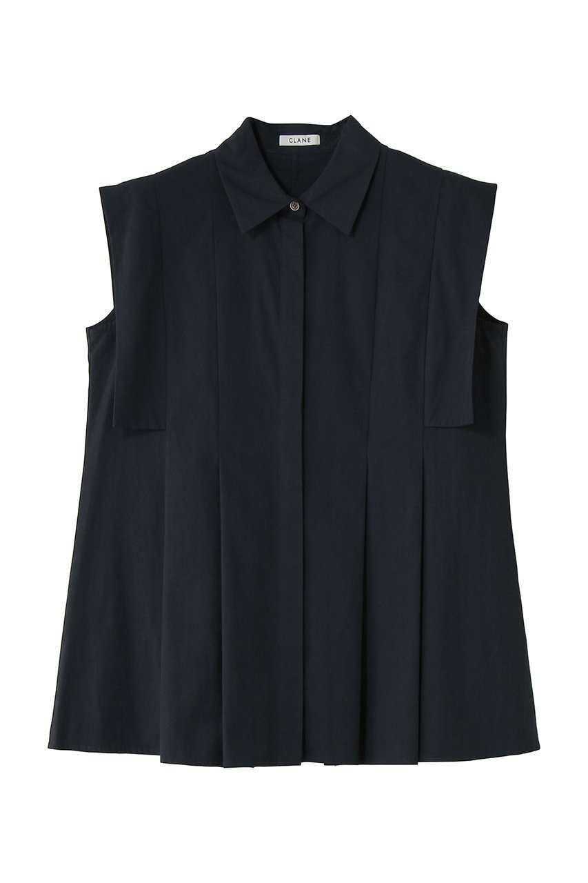 【クラネ/CLANE】のPANEL PLEAT WAIST SHAPE SHIRTS インテリア・キッズ・メンズ・レディースファッション・服の通販 founy(ファウニー) 　ファッション　Fashion　レディースファッション　Fashion for Women　トップス・カットソー　Cut & Sew Tops　キャミソール&ノースリーブ　Camisoles & Sleeveless Tops　シャツ・ブラウス・オフィスカジュアル　Elegant Blouses & Button-Ups　オケージョン　Occasion Wear　シンプル　Simple, Minimal　スクエア　Square, Square Shape　スリーブ　Sleeve, Long Sleeve / Short Sleeve　ノースリーブ　Sleeveless, No-Sleeve　ボトム　Bottoms, Lower Wear　エレガント 上品　Elegant　新作・新入荷　New Arrivals / New In　NAVY|ID: prp329100004992290 ipo3291000000037387351