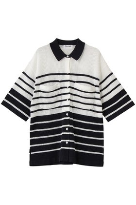 【クラネ/CLANE】 HALF SLEEVE OVER KNIT SHIRT大人の最旬トレンドファッション＆コーディネート founy(ファウニー) ファッション Fashion レディースファッション Fashion for Women トップス・カットソー Cut & Sew Tops ニット Knit Tops & Sweaters シャツ・ブラウス・オフィスカジュアル Elegant Blouses & Button-Ups ロングTシャツ・Tシャツ Longline T-Shirts & Tees ショート Short, Short Length スリット Slit, Slit Detail スリーブ Sleeve, Long Sleeve / Short Sleeve ボーダー Border, Stripe メッシュ Mesh, Net Fabric 新作・新入荷 New Arrivals / New In |ID:prp329100004992291