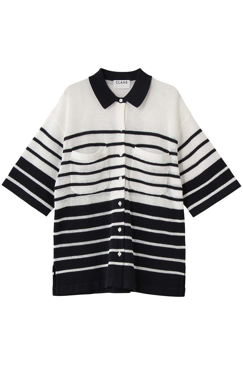 【クラネ/CLANE】のHALF SLEEVE OVER KNIT SHIRT 大人の最旬トレンドファッション&コーディネート founy(ファウニー) ファッション Fashion レディースファッション Fashion for Women トップス・カットソー Cut & Sew Tops ニット Knit Tops & Sweaters シャツ・ブラウス・オフィスカジュアル Elegant Blouses & Button-Ups ロングTシャツ・Tシャツ Longline T-Shirts & Tees ショート Short, Short Length スリット Slit, Slit Detail スリーブ Sleeve, Long Sleeve / Short Sleeve ボーダー Border, Stripe メッシュ Mesh, Net Fabric 新作・新入荷 New Arrivals / New In other-1|ID: prp329100004992291 ipo3291000000037387361