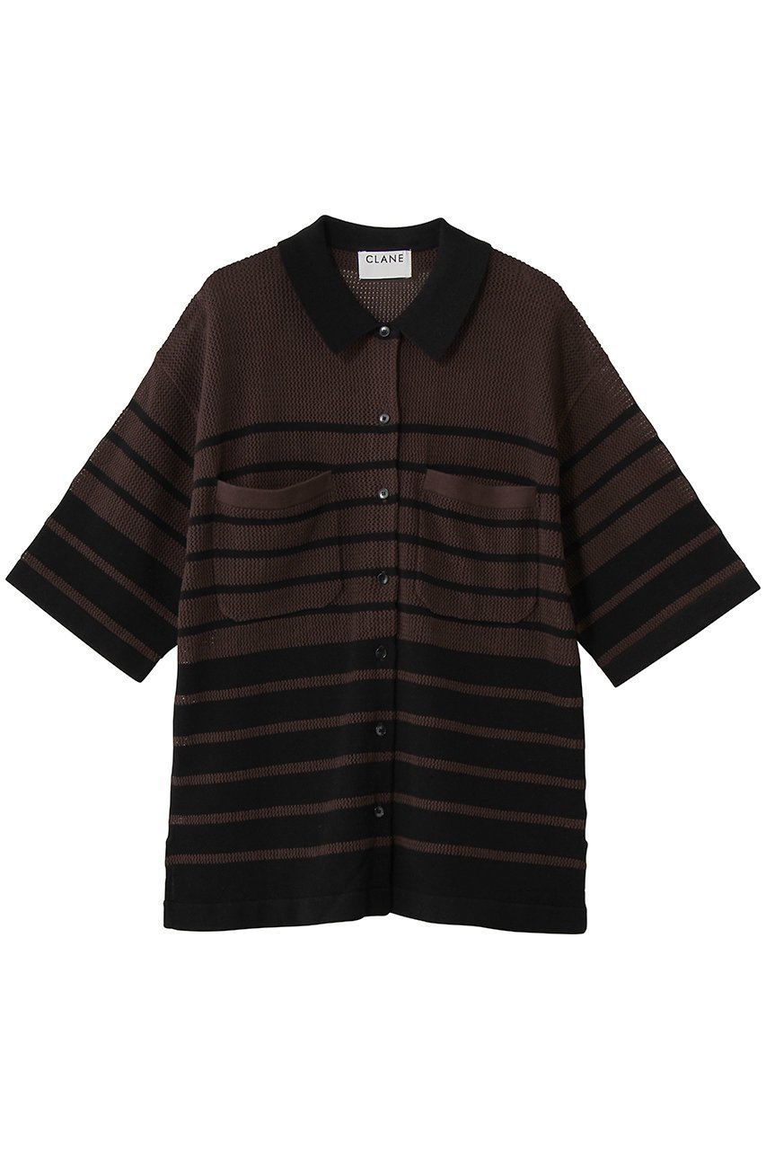 【クラネ/CLANE】のHALF SLEEVE OVER KNIT SHIRT インテリア・キッズ・メンズ・レディースファッション・服の通販 founy(ファウニー) ファッション Fashion レディースファッション Fashion for Women トップス・カットソー Cut & Sew Tops ニット Knit Tops & Sweaters シャツ・ブラウス・オフィスカジュアル Elegant Blouses & Button-Ups ロングTシャツ・Tシャツ Longline T-Shirts & Tees ショート Short, Short Length スリット Slit, Slit Detail スリーブ Sleeve, Long Sleeve / Short Sleeve ボーダー Border, Stripe メッシュ Mesh, Net Fabric 新作・新入荷 New Arrivals / New In BLACK|ID: prp329100004992291 ipo3291000000037387365