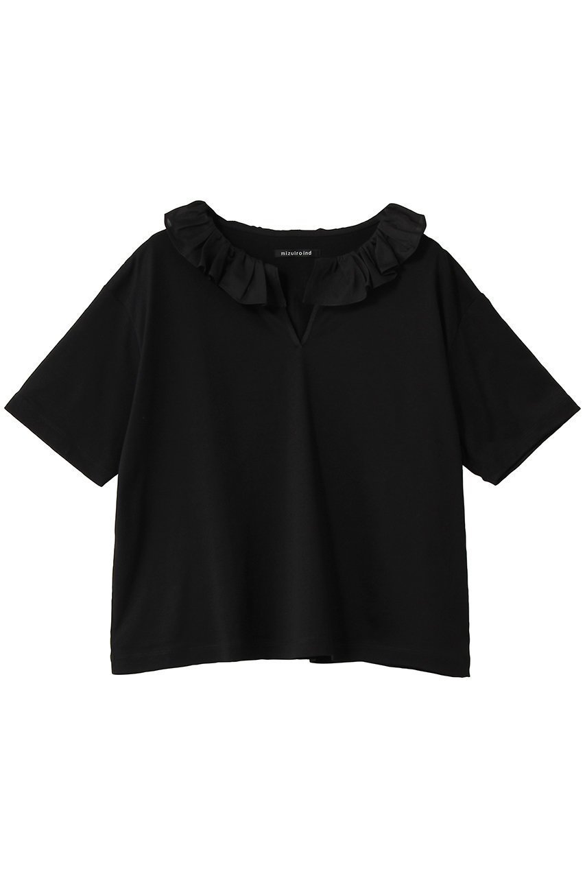 【ミズイロ インド/mizuiro ind】のfrill collar skipper T shirt シャツ インテリア・キッズ・メンズ・レディースファッション・服の通販 founy(ファウニー) 　ファッション　Fashion　レディースファッション　Fashion for Women　トップス・カットソー　Cut & Sew Tops　シャツ・ブラウス・オフィスカジュアル　Elegant Blouses & Button-Ups　ロングTシャツ・Tシャツ　Longline T-Shirts & Tees　カットソー　Cut and Sewn Top　ショート　Short, Short Length　シンプル　Simple, Minimal　スキッパー　Skipper, Open Collar　スリーブ　Sleeve, Long Sleeve / Short Sleeve　ハーフ　Half, Half-Length　フリル　Frill, Ruffle　リラックス　Relax, Relaxed Fit　新作・新入荷　New Arrivals / New In　black|ID: prp329100004992292 ipo3291000000037387380