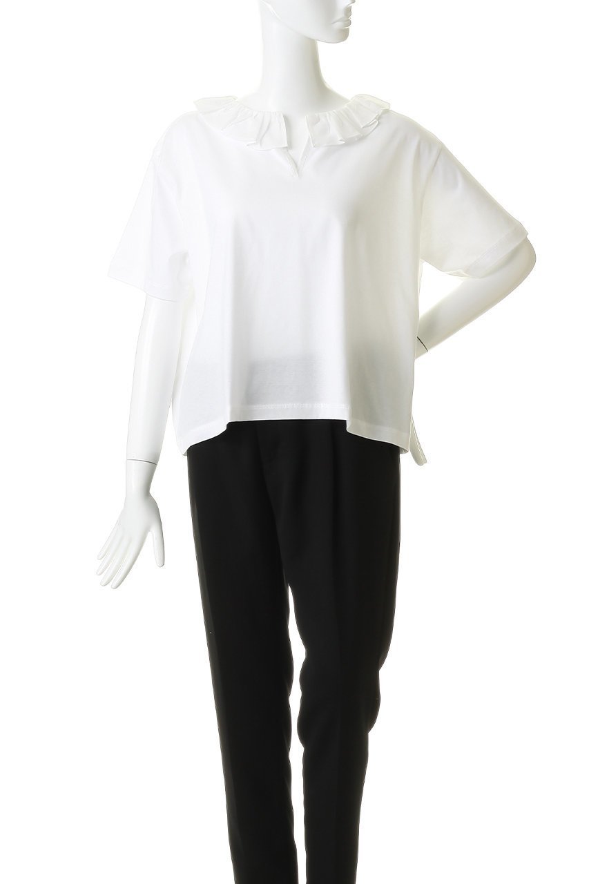 【ミズイロ インド/mizuiro ind】のfrill collar skipper T shirt シャツ 大人の最旬トレンドファッション＆コーディネート founy(ファウニー) 　ファッション　Fashion　レディースファッション　Fashion for Women　トップス・カットソー　Cut & Sew Tops　シャツ・ブラウス・オフィスカジュアル　Elegant Blouses & Button-Ups　ロングTシャツ・Tシャツ　Longline T-Shirts & Tees　カットソー　Cut and Sewn Top　ショート　Short, Short Length　シンプル　Simple, Minimal　スキッパー　Skipper, Open Collar　スリーブ　Sleeve, Long Sleeve / Short Sleeve　ハーフ　Half, Half-Length　フリル　Frill, Ruffle　リラックス　Relax, Relaxed Fit　新作・新入荷　New Arrivals / New In　other-2|ID: prp329100004992292 ipo3291000000037387382
