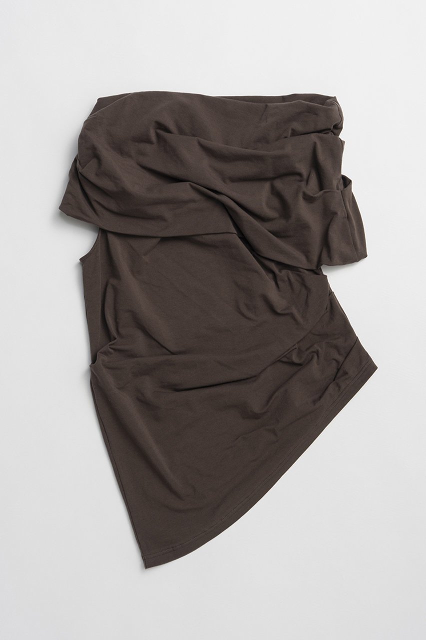 【プランク プロジェクト/PRANK PROJECT】のアシンメトリードレープトップ / Asymmetrical Drape Top インテリア・キッズ・メンズ・レディースファッション・服の通販 founy(ファウニー) 　ファッション　Fashion　レディースファッション　Fashion for Women　トップス・カットソー　Cut & Sew Tops　シャツ・ブラウス・オフィスカジュアル　Elegant Blouses & Button-Ups　ロングTシャツ・Tシャツ　Longline T-Shirts & Tees　カットソー・ベーシックTシャツ　Cut-and-Sewn Tops / Stretch Tees & Basics　アシンメトリー　Asymmetrical Style　カットソー　Cut and Sewn Top　ショート　Short, Short Length　ストレッチ　Stretch, Stretchy Fabric　スリーブ　Sleeve, Long Sleeve / Short Sleeve　ドレープ　Drape, Draping Fabric　ヘムライン　Hemline, Bottom Cut　エレガント 上品　Elegant　新作・新入荷　New Arrivals / New In　BRN(ブラウン)|ID: prp329100004992322 ipo3291000000037387653