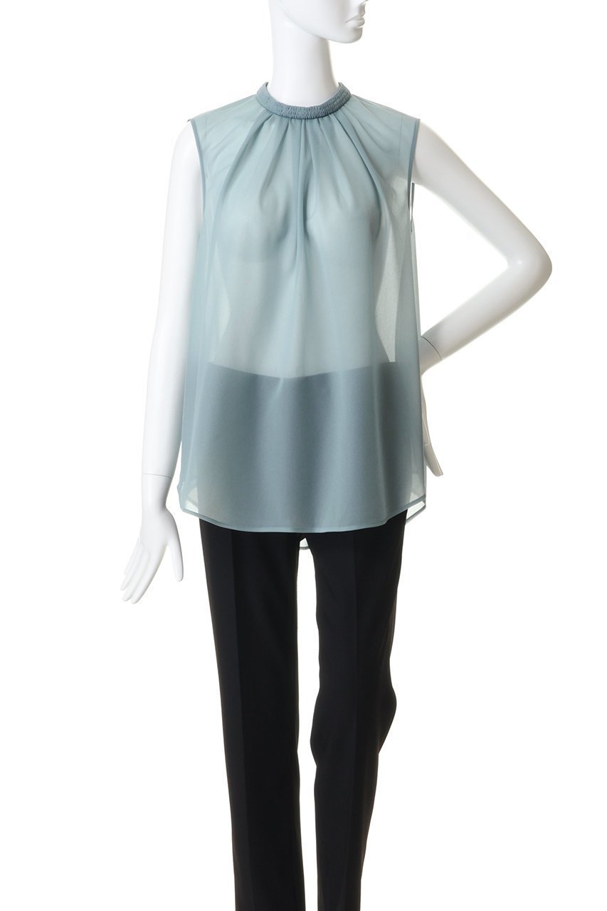 【ランバン オン ブルー/LANVIN en Bleu】のシアートリコットバックドレープブラウス 大人の最旬トレンドファッション＆コーディネート founy(ファウニー) 　ファッション　Fashion　レディースファッション　Fashion for Women　トップス・カットソー　Cut & Sew Tops　キャミソール&ノースリーブ　Camisoles & Sleeveless Tops　シャツ・ブラウス・オフィスカジュアル　Elegant Blouses & Button-Ups　バッグ　Bags　シアー　Sheer, See-Through　ジョーゼット　Georgette, Semi-Sheer Fabric　ノースリーブ　Sleeveless, No-Sleeve　ラッフル　Ruffle, Frill　新作・新入荷　New Arrivals / New In　other-2|ID: prp329100004992981 ipo3291000000037394819