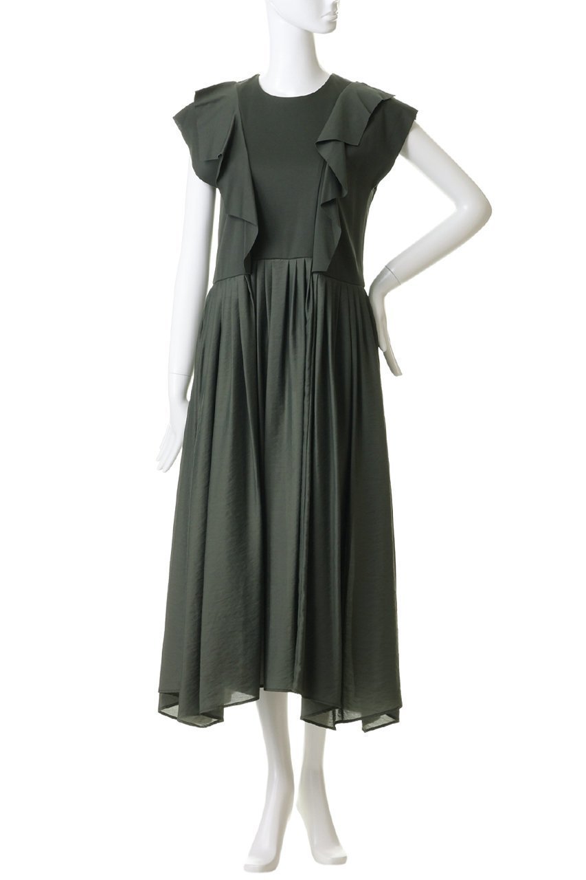 【ランバン オン ブルー/LANVIN en Bleu】のスクエアフリルコンビワンピース 大人の最旬トレンドファッション＆コーディネート founy(ファウニー) 　ファッション　Fashion　レディースファッション　Fashion for Women　ワンピース　Dresses　チュニック　Tunic Tops & Dresses　イレギュラー　Irregular Design　サンダル　Sandals, Summer Shoes　シアー　Sheer, See-Through　ストレッチ　Stretch, Stretchy Fabric　チュニック　Tunic, Long Top　ドッキング　Docking, Mixed Material　フラット　Flat, Flat Shoes　フリル　Frill, Ruffle　ロング　Long, Long-Length　エレガント 上品　Elegant　新作・新入荷　New Arrivals / New In　other-2|ID: prp329100004992990 ipo3291000000037394882