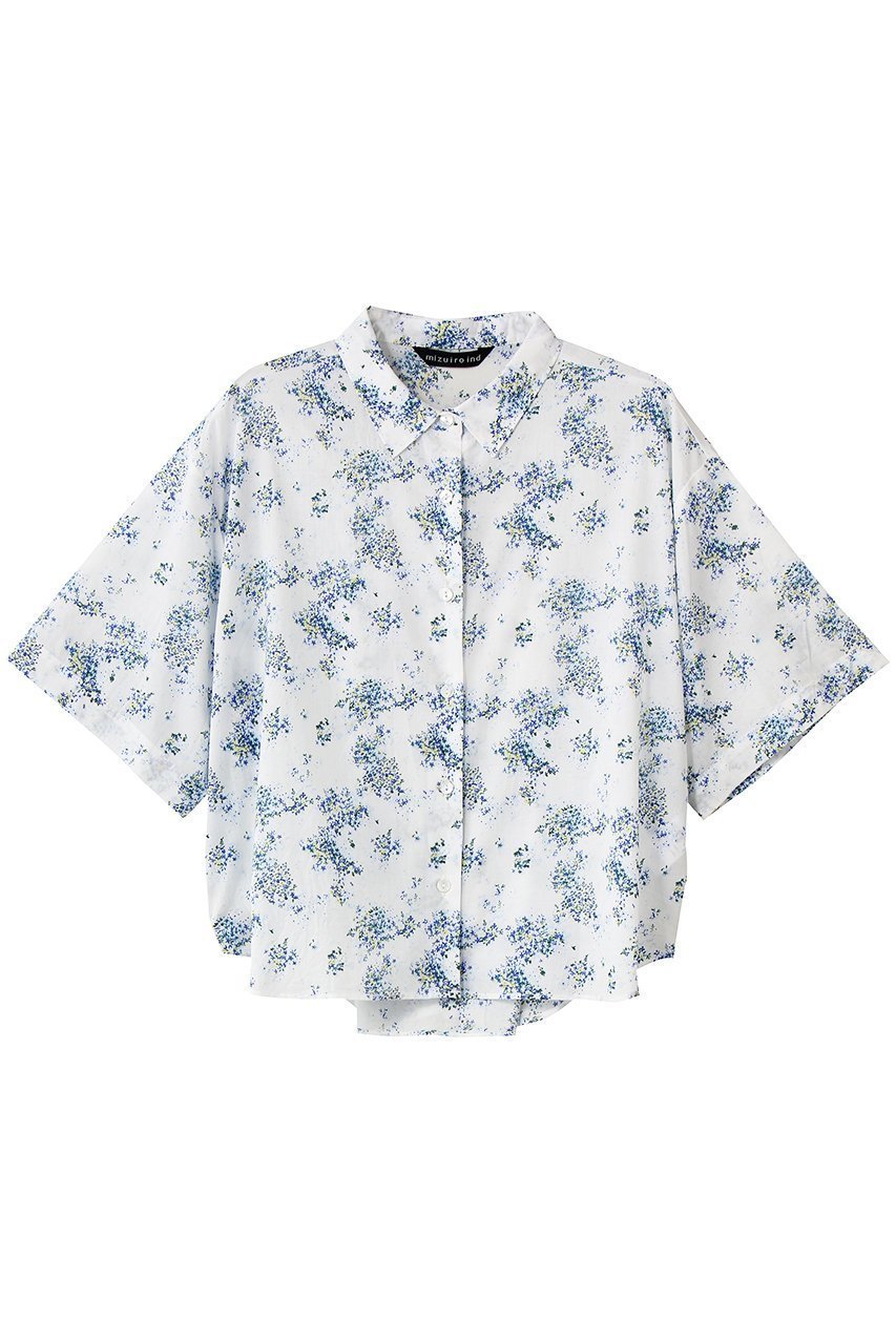 【ミズイロ インド/mizuiro ind】のflower print half slv shirt シャツ 大人の最旬トレンドファッション＆コーディネート founy(ファウニー) 　ファッション　Fashion　レディースファッション　Fashion for Women　トップス・カットソー　Cut & Sew Tops　シャツ・ブラウス・オフィスカジュアル　Elegant Blouses & Button-Ups　ショート　Short, Short Length　スリーブ　Sleeve, Long Sleeve / Short Sleeve　デニム　Denim, Jeans Material　フラワー　Flower, Floral　プリント　Print, Printed Pattern　ボトム　Bottoms, Lower Wear　新作・新入荷　New Arrivals / New In　 other-1|ID: prp329100004993000 ipo3291000000037394956