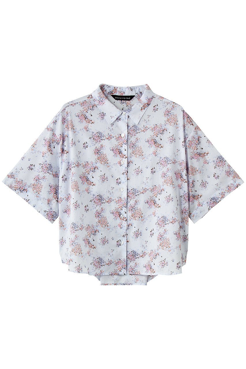 【ミズイロ インド/mizuiro ind】のflower print half slv shirt シャツ インテリア・キッズ・メンズ・レディースファッション・服の通販 founy(ファウニー) 　ファッション　Fashion　レディースファッション　Fashion for Women　トップス・カットソー　Cut & Sew Tops　シャツ・ブラウス・オフィスカジュアル　Elegant Blouses & Button-Ups　ショート　Short, Short Length　スリーブ　Sleeve, Long Sleeve / Short Sleeve　デニム　Denim, Jeans Material　フラワー　Flower, Floral　プリント　Print, Printed Pattern　ボトム　Bottoms, Lower Wear　新作・新入荷　New Arrivals / New In　l.blue|ID: prp329100004993000 ipo3291000000037394958