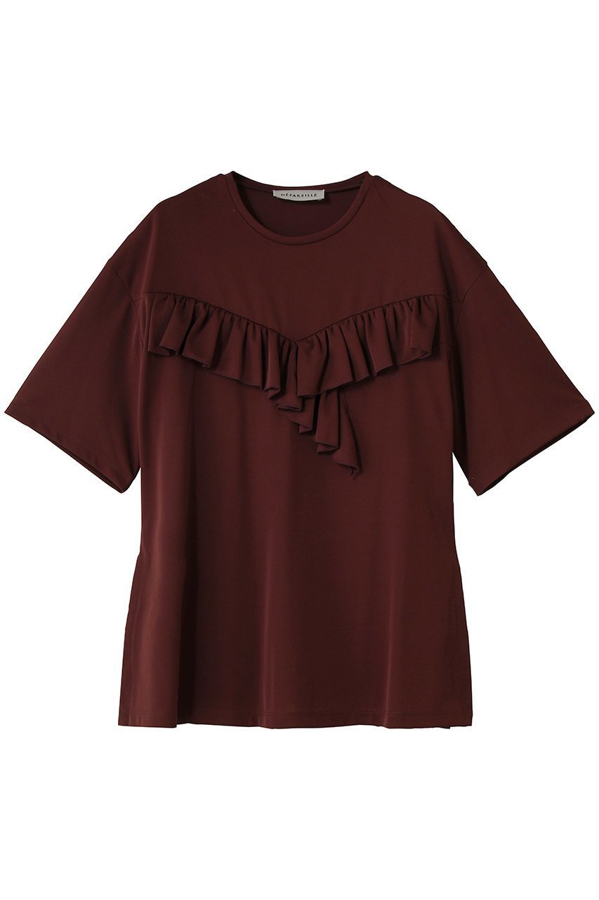 【デパリエ/DEPAREILLE】のトリアセテートジャージーラッフルトップス インテリア・キッズ・メンズ・レディースファッション・服の通販 founy(ファウニー) 　ファッション　Fashion　レディースファッション　Fashion for Women　トップス・カットソー　Cut & Sew Tops　シャツ・ブラウス・オフィスカジュアル　Elegant Blouses & Button-Ups　ショート　Short, Short Length　スラックス　Slacks, Dress Pants　スリーブ　Sleeve, Long Sleeve / Short Sleeve　センター　Center, Center Line　マニッシュ　Mannish, Boyish　ラッフル　Ruffle, Frill　ワイド　Wide, Wide Fit　新作・新入荷　New Arrivals / New In　ボルドー|ID: prp329100004993056 ipo3291000000037395398
