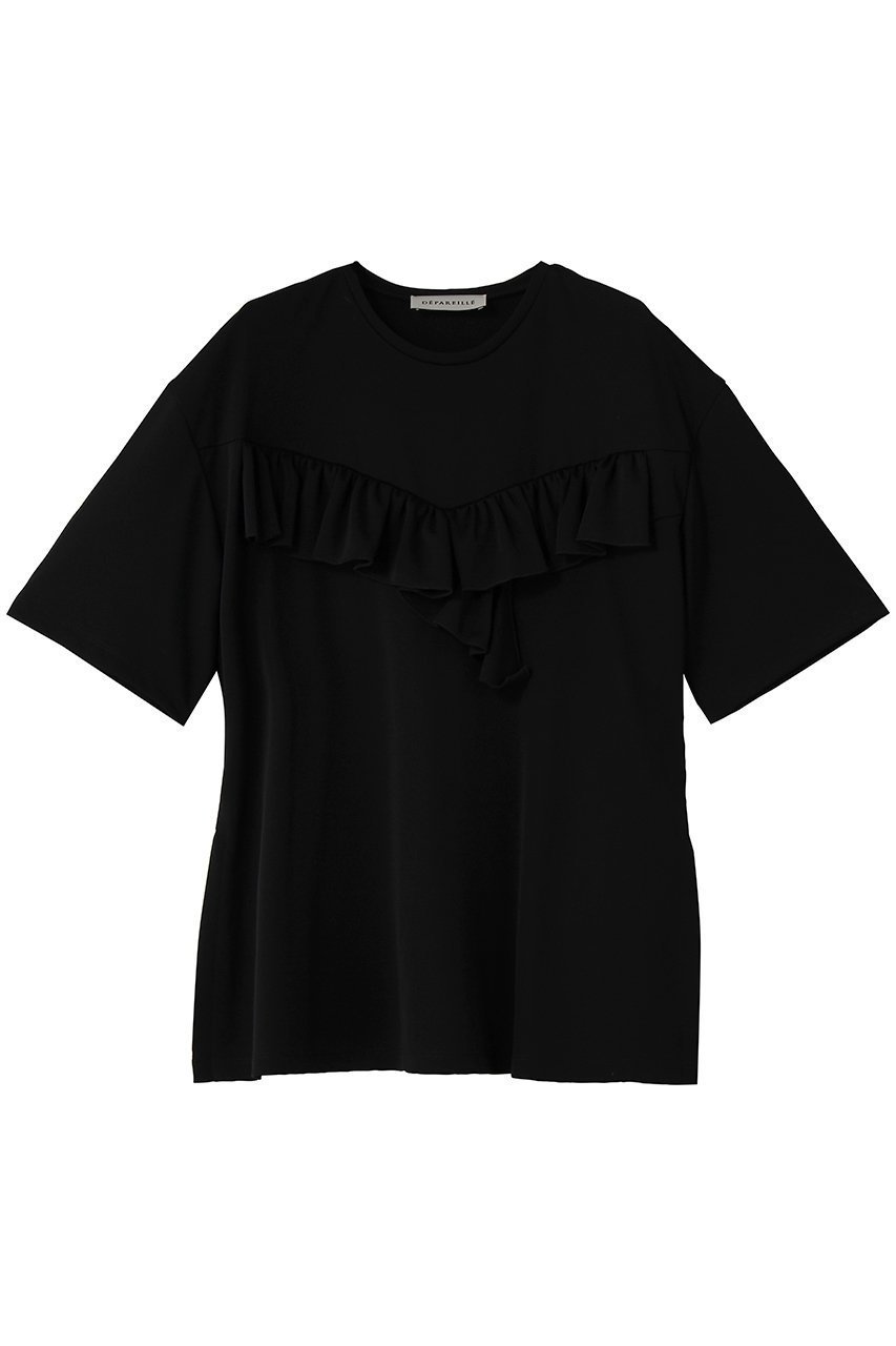 【デパリエ/DEPAREILLE】のトリアセテートジャージーラッフルトップス インテリア・キッズ・メンズ・レディースファッション・服の通販 founy(ファウニー) 　ファッション　Fashion　レディースファッション　Fashion for Women　トップス・カットソー　Cut & Sew Tops　シャツ・ブラウス・オフィスカジュアル　Elegant Blouses & Button-Ups　ショート　Short, Short Length　スラックス　Slacks, Dress Pants　スリーブ　Sleeve, Long Sleeve / Short Sleeve　センター　Center, Center Line　マニッシュ　Mannish, Boyish　ラッフル　Ruffle, Frill　ワイド　Wide, Wide Fit　新作・新入荷　New Arrivals / New In　ブラック|ID: prp329100004993056 ipo3291000000037395399