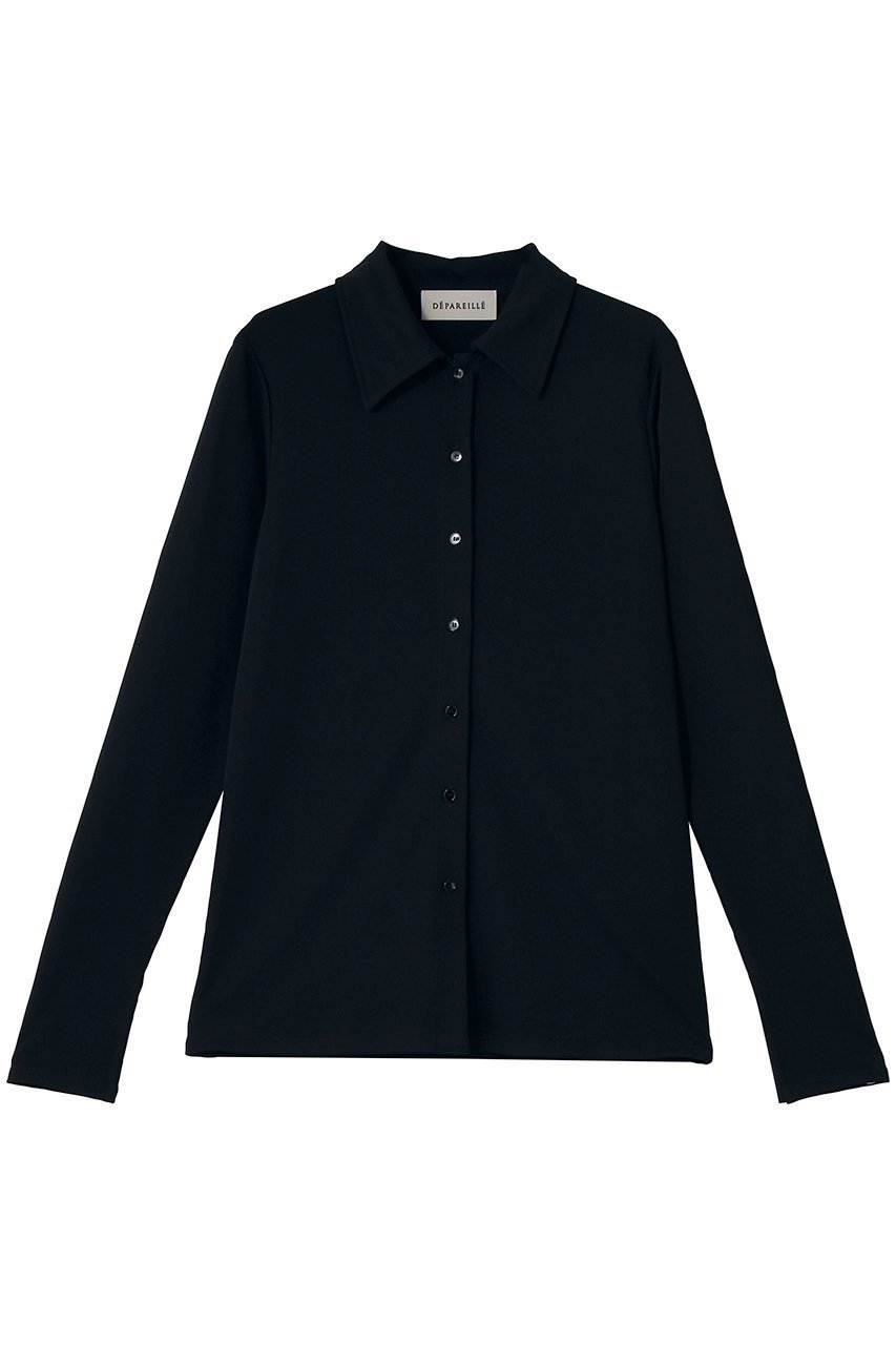 【デパリエ/DEPAREILLE】のトリアセテートジャージーシャツ インテリア・キッズ・メンズ・レディースファッション・服の通販 founy(ファウニー) 　ファッション　Fashion　レディースファッション　Fashion for Women　トップス・カットソー　Cut & Sew Tops　シャツ・ブラウス・オフィスカジュアル　Elegant Blouses & Button-Ups　スリーブ　Sleeve, Long Sleeve / Short Sleeve　デスク　Desk, Work Desk　フィット　Fit, Slim Fit　ロング　Long, Long-Length　ワーク　Workwear, Utility Style　エレガント 上品　Elegant　新作・新入荷　New Arrivals / New In　ネイビー|ID: prp329100004993064 ipo3291000000037395462