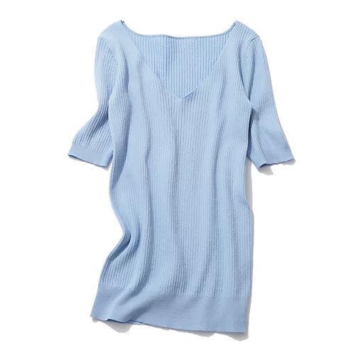【フェリース ルネス/Feliz Lunes】の【高機能】半袖Vネックリブニット 人気、トレンドファッション・服の通販 founy(ファニー) 　ファッション　Fashion　レディースファッション　WOMEN　トップス・カットソー　Tops/Tshirt　ニット　Knit Tops　Vネック　V-Neck　ジャケット　Jacket　デコルテ　Decolletage　フィット　Fit　ボトム　Bottom　リブニット　Rib Knit　ロング　Long　ワイド　Wide　半袖　Short Sleeve　洗える　Washable　other-2|ID: prp329100000020517 ipo3291000000031305401
