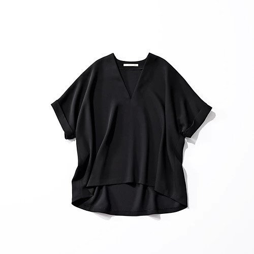 【イーバイエクラ/E by eclat】の【とろみ】Vネックブラウス インテリア・キッズ・メンズ・レディースファッション・服の通販 founy(ファニー) 　ファッション　Fashion　レディースファッション　Fashion for Women　トップス・カットソー　Cut & Sew Tops　シャツ・ブラウス・オフィスカジュアル　Elegant Blouses & Button-Ups　Vネックトップス　V-Neck Tops / V-Cut Neckline Shirts　とろみ　Fluid, Flowy Fabric　ドレープ　Drape, Draping Fabric　ドロップ　Drop Shoulder, Dropped Style　ワイド　Wide, Wide Fit　洗える　Machine Washable　ブラック|ID: prp329100000032055 ipo3291000000037038813