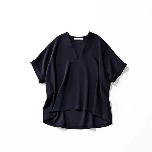 【イーバイエクラ/E by eclat】の【とろみ】Vネックブラウス インテリア・キッズ・メンズ・レディースファッション・服の通販 founy(ファニー) 　ファッション　Fashion　レディースファッション　Fashion for Women　トップス・カットソー　Cut & Sew Tops　シャツ・ブラウス・オフィスカジュアル　Elegant Blouses & Button-Ups　Vネックトップス　V-Neck Tops / V-Cut Neckline Shirts　とろみ　Fluid, Flowy Fabric　ドレープ　Drape, Draping Fabric　ドロップ　Drop Shoulder, Dropped Style　ワイド　Wide, Wide Fit　洗える　Machine Washable　ネイビー|ID: prp329100000032055 ipo3291000000037038814