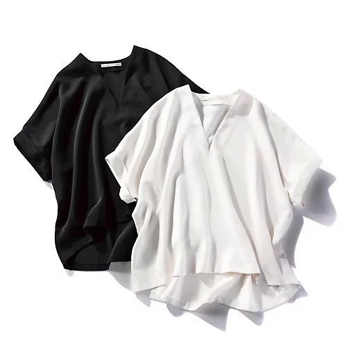 【イーバイエクラ/E by eclat】の【とろみ】Vネックブラウス 人気、トレンドファッション・服の通販 founy(ファニー) 　ファッション　Fashion　レディースファッション　Fashion for Women　トップス・カットソー　Cut & Sew Tops　シャツ・ブラウス・オフィスカジュアル　Elegant Blouses & Button-Ups　Vネックトップス　V-Neck Tops / V-Cut Neckline Shirts　とろみ　Fluid, Flowy Fabric　ドレープ　Drape, Draping Fabric　ドロップ　Drop Shoulder, Dropped Style　ワイド　Wide, Wide Fit　洗える　Machine Washable　other-2|ID: prp329100000032055 ipo3291000000037038815