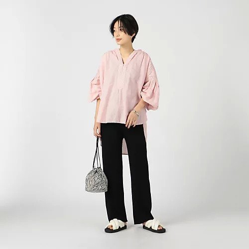 【ヌキテパ/NE QUITTEZ PAS】のCOTTON LINEN LACE BLOUSE インテリア・キッズ・メンズ・レディースファッション・服の通販 founy(ファニー) 　ファッション　Fashion　レディースファッション　WOMEN　ギャザー　Gather　リネン　Linen　レース　Race　ピンク|ID: prp329100002152701 ipo3291000000024162791