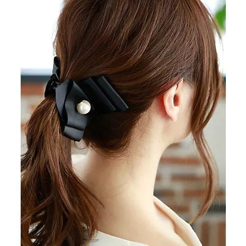 【コレカラ/collecala】の重ねリボンとパールのバナナクリップ インテリア・キッズ・メンズ・レディースファッション・服の通販 founy(ファニー) 　ファッション　Fashion　レディースファッション　Fashion for Women　パール　Pearl, Pearl Accent　リボン　Ribbon, Bow　ブラック|ID: prp329100002752537 ipo3291000000028744277