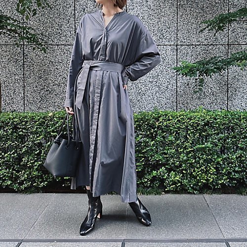 【イーバイエクラ/E by eclat】のバンドカラーキーネックシャツワンピース 人気、トレンドファッション・服の通販 founy(ファニー) 　ファッション　Fashion　レディースファッション　Fashion for Women　ワンピース　Dresses　シャツワンピース / 1枚で着映えコーデ　Shirt Dresses　なめらか　Smooth, Silky Texture　タフタ　Taffeta, Structured Fabric　エレガント 上品　Elegant　洗える　Machine Washable　other-2|ID: prp329100003148512 ipo3291000000034941786