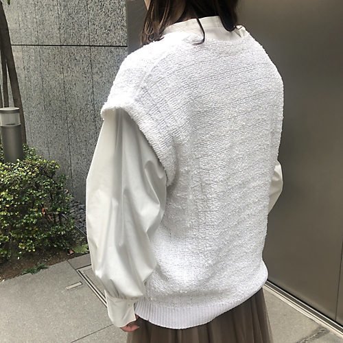 【イーバイエクラ/E by eclat】のツイード調ニットベスト 人気、トレンドファッション・服の通販 founy(ファニー) 　ファッション　Fashion　レディースファッション　Fashion for Women　アウター　Coat / Outerwear Collection　トップス・カットソー　Cut & Sew Tops　ニット　Knit Tops & Sweaters　ベスト&ジレ / 重ね着スタイル　Vests & Gilets　ツイード　Twill, Twill Weave　トレンド　Trend, Trending Now　ベスト　Vest, Waistcoat　洗える　Machine Washable　other-3|ID: prp329100003189400 ipo3291000000035653120