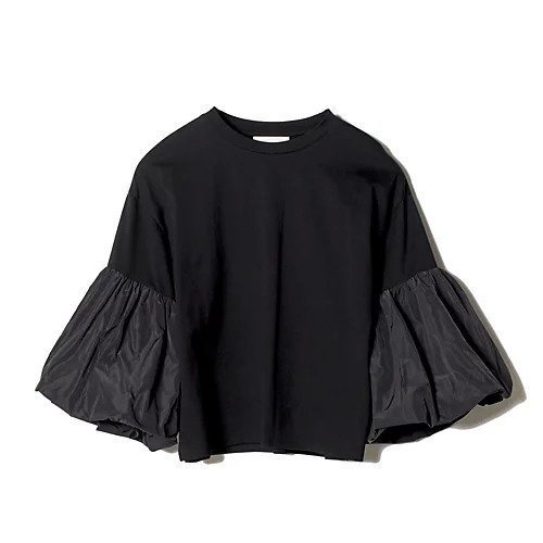 【エクラ/eclat】のボリュームスリーブプルオーバー インテリア・キッズ・メンズ・レディースファッション・服の通販 founy(ファニー) 　ファッション　Fashion　レディースファッション　Fashion for Women　トップス・カットソー　Cut & Sew Tops　カジュアルプルオーバー・ニットトップス　Pullovers & Knit Tops / Casual Pullovers　ボリューム袖・フリルスリーブブラウス　Voluminous & Ruffle Sleeves / Puffy Sleeve Tops　なめらか　Smooth, Silky Texture　タフタ　Taffeta, Structured Fabric　ダブル　Double, Double-Breasted　ドッキング　Docking, Mixed Material　別注　Limited Edition, Custom Order　洗える　Machine Washable　ブラック|ID: prp329100003325647 ipo3291000000035652871