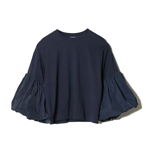 【エクラ/eclat】のボリュームスリーブプルオーバー インテリア・キッズ・メンズ・レディースファッション・服の通販 founy(ファニー) 　ファッション　Fashion　レディースファッション　Fashion for Women　トップス・カットソー　Cut & Sew Tops　カジュアルプルオーバー・ニットトップス　Pullovers & Knit Tops / Casual Pullovers　ボリューム袖・フリルスリーブブラウス　Voluminous & Ruffle Sleeves / Puffy Sleeve Tops　なめらか　Smooth, Silky Texture　タフタ　Taffeta, Structured Fabric　ダブル　Double, Double-Breasted　ドッキング　Docking, Mixed Material　別注　Limited Edition, Custom Order　洗える　Machine Washable　ネイビー|ID: prp329100003325647 ipo3291000000035652872