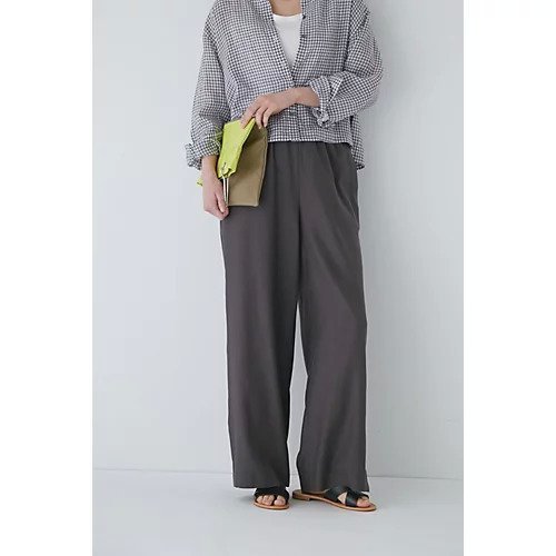 【ヒューマンウーマン/HUMAN WOMAN】のドロストリラックスパンツ インテリア・キッズ・メンズ・レディースファッション・服の通販 founy(ファニー) 　ファッション　Fashion　レディースファッション　WOMEN　パンツ　Pants　おすすめ　Recommend　イエロー　Yellow　キュプラ　Cupra　スタンダード　Standard　ストレート　Straight　スリット　Slit　タンブラー　Tumbler　ツイル　Twill　リラックス　Relax　夏　Summer　チャコール|ID: prp329100003329985 ipo3291000000030966677