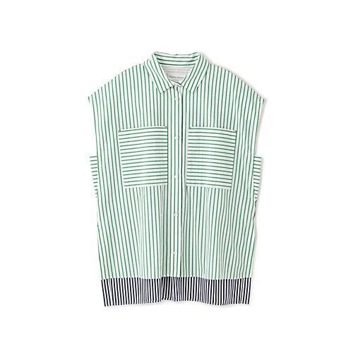 【ヒューマンウーマン/HUMAN WOMAN】のバイカラーストライプブラウス 人気、トレンドファッション・服の通販 founy(ファニー) 　ファッション　Fashion　レディースファッション　Fashion for Women　トップス・カットソー　Cut & Sew Tops　シャツ・ブラウス・オフィスカジュアル　Elegant Blouses & Button-Ups　おすすめ　Recommended / Our Picks　シンプル　Simple, Minimal　スタンダード　Standard, Basic　ストライプ　Stripe, Striped Pattern　ノースリーブ　Sleeveless, No-Sleeve　パターン　Pattern, Design Print　ポケット　Pocket, Pocket Detail　ミックス　Mix, Mixed Style　ワイド　Wide, Wide Fit　夏　Summer　other-3|ID: prp329100003457522 ipo3291000000031303972