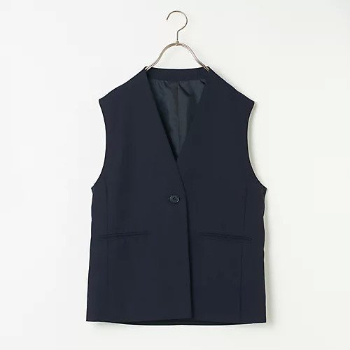 【トゥエルブクローゼット/12closet】の【12classe】ノーカラージレ インテリア・キッズ・メンズ・レディースファッション・服の通販 founy(ファニー) 　ファッション　Fashion　レディースファッション　WOMEN　アウター　Coat Outerwear　トップス・カットソー　Tops/Tshirt　ベスト/ジレ　Gilets/Vests　カットソー　Cut And Sew　ジャケット　Jacket　ツイル　Twill　バランス　Balance　フロント　Front　ネイビー|ID: prp329100003553794 ipo3291000000029425001