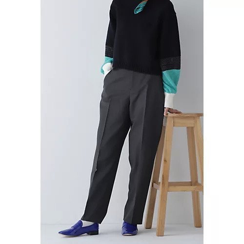 【ヒューマンウーマン/HUMAN WOMAN】のウール調合繊ツイルパンツ インテリア・キッズ・メンズ・レディースファッション・服の通販 founy(ファニー) 　ファッション　Fashion　レディースファッション　Fashion for Women　パンツ　Pants & Trousers　おすすめ　Recommended / Our Picks　スタンダード　Standard, Basic　センター　Center, Center Line　フォルム　Silhouette, Form　ボーダー　Border, Stripe　リラックス　Relax, Relaxed Fit　チャコール|ID: prp329100003583905 ipo3291000000034922274