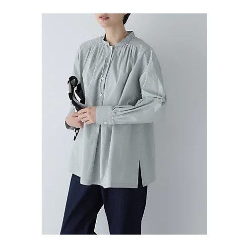 【ヒューマンウーマン/HUMAN WOMAN】のボリュームブラウス インテリア・キッズ・メンズ・レディースファッション・服の通販 founy(ファニー) 　ファッション　Fashion　レディースファッション　Fashion for Women　トップス・カットソー　Cut & Sew Tops　シャツ・ブラウス・オフィスカジュアル　Elegant Blouses & Button-Ups　おすすめ　Recommended / Our Picks　インナー　Innerwear　スタンダード　Standard, Basic　スタンド　Stand Collar, Upright Stand　スリット　Slit, Slit Detail　タイプライター　Typewriter Fabric, Crisp Cotton　タートル　Turtleneck, Turtle Collar　ボトム　Bottoms, Lower Wear　リボン　Ribbon, Bow　ワイド　Wide, Wide Fit　セージ|ID: prp329100003595140 ipo3291000000034922415