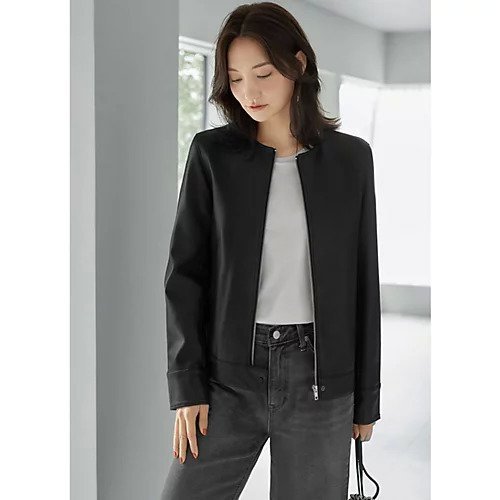 【スタイルデリ/STYLE DELI】のフェイクレザーノーカラーブルゾン インテリア・キッズ・メンズ・レディースファッション・服の通販 founy(ファニー) 　ファッション　Fashion　レディースファッション　WOMEN　アウター　Coat Outerwear　ブルゾン　Blouson/Jackets　アンダー　Under　コンパクト　Compact　軽量　Lightweight　シンプル　Simple　ジャケット　Jacket　スタイリッシュ　Stylish　スリット　Slit　ダメージ　Damage　定番　Standard　バランス　Balance　フィット　Fit　フェイクレザー　Faux Leather　フェミニン　Feminine　フォルム　Form　フレア　Flare　フロント　Front　ブルゾン　Blouson　ポケット　Pocket　ライダースジャケット　Riders Jacket　おすすめ　Recommend　夏　Summer　ブラック|ID: prp329100003638118 ipo3291000000030972023