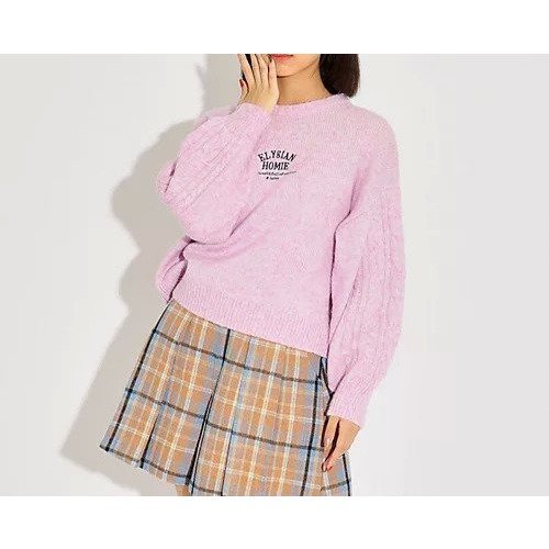 【ピンク ラテ/PINK-latte / KIDS】の袖ケーブルミックスカラーニット 人気、トレンドファッション・服の通販 founy(ファニー) 　ファッション　Fashion　キッズファッション　KIDS　おすすめ　Recommend　ミックス　Mix　ワイド　Wide　 other-1|ID: prp329100003696850 ipo3291000000029679870