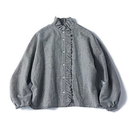 【トゥエルブクローゼット/12closet】の【石上美津江さんコラボ】【洗える】リネンフリルブラウス 人気、トレンドファッション・服の通販 founy(ファニー) 　ファッション　Fashion　レディースファッション　Fashion for Women　トップス・カットソー　Cut & Sew Tops　シャツ・ブラウス・オフィスカジュアル　Elegant Blouses & Button-Ups　洗える　Machine Washable　秋　Autumn　コラボ　Collaboration, Collab　12月号　December Issue　ジャケット　Jacket, Outerwear　スタンド　Stand Collar, Upright Stand　ストライプ　Stripe, Striped Pattern　フリル　Frill, Ruffle　リネン　Linen, Linen Fabric　冬　Winter / This Winter　エレガント 上品　Elegant　 other-1|ID: prp329100003704369 ipo3291000000034169069