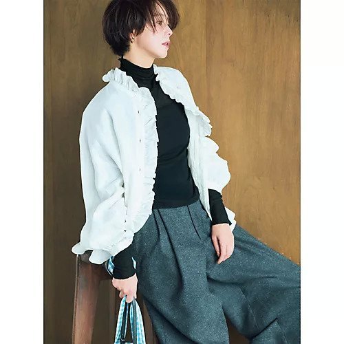 【トゥエルブクローゼット/12closet】の【石上美津江さんコラボ】【洗える】リネンフリルブラウス 人気、トレンドファッション・服の通販 founy(ファニー) 　ファッション　Fashion　レディースファッション　Fashion for Women　トップス・カットソー　Cut & Sew Tops　シャツ・ブラウス・オフィスカジュアル　Elegant Blouses & Button-Ups　洗える　Machine Washable　秋　Autumn　コラボ　Collaboration, Collab　12月号　December Issue　ジャケット　Jacket, Outerwear　スタンド　Stand Collar, Upright Stand　ストライプ　Stripe, Striped Pattern　フリル　Frill, Ruffle　リネン　Linen, Linen Fabric　冬　Winter / This Winter　エレガント 上品　Elegant　other-3|ID: prp329100003704369 ipo3291000000034464175