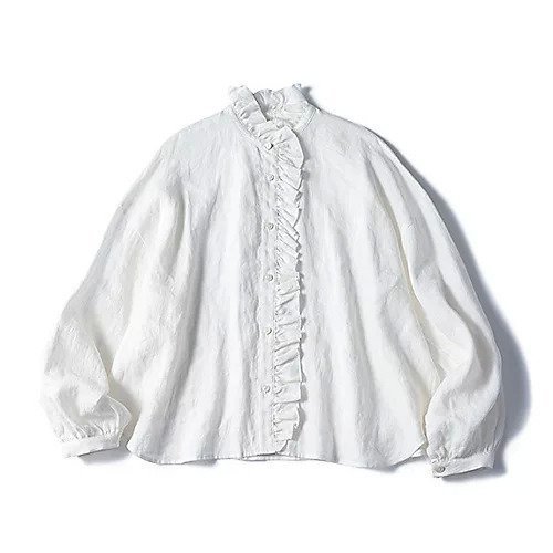 【トゥエルブクローゼット/12closet】の【石上美津江さんコラボ】【洗える】リネンフリルブラウス インテリア・キッズ・メンズ・レディースファッション・服の通販 founy(ファニー) 　ファッション　Fashion　レディースファッション　Fashion for Women　トップス・カットソー　Cut & Sew Tops　シャツ・ブラウス・オフィスカジュアル　Elegant Blouses & Button-Ups　洗える　Machine Washable　秋　Autumn　コラボ　Collaboration, Collab　12月号　December Issue　ジャケット　Jacket, Outerwear　スタンド　Stand Collar, Upright Stand　ストライプ　Stripe, Striped Pattern　フリル　Frill, Ruffle　リネン　Linen, Linen Fabric　冬　Winter / This Winter　エレガント 上品　Elegant　オフホワイト3|ID: prp329100003704369 ipo3291000000035738254