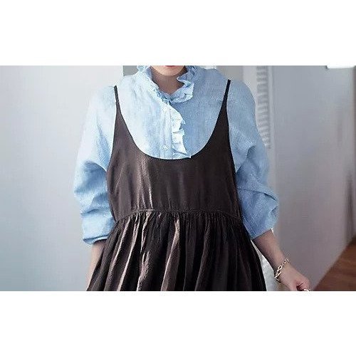 【トゥエルブクローゼット/12closet】の【石上美津江さんコラボ】【洗える】リネンフリルブラウス 人気、トレンドファッション・服の通販 founy(ファニー) 　ファッション　Fashion　レディースファッション　Fashion for Women　トップス・カットソー　Cut & Sew Tops　シャツ・ブラウス・オフィスカジュアル　Elegant Blouses & Button-Ups　洗える　Machine Washable　秋　Autumn　コラボ　Collaboration, Collab　12月号　December Issue　ジャケット　Jacket, Outerwear　スタンド　Stand Collar, Upright Stand　ストライプ　Stripe, Striped Pattern　フリル　Frill, Ruffle　リネン　Linen, Linen Fabric　冬　Winter / This Winter　エレガント 上品　Elegant　other-2|ID: prp329100003704369 ipo3291000000036600956