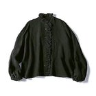 【トゥエルブクローゼット/12closet】の【石上美津江さんコラボ】【洗える】リネンフリルブラウス ブラック1|ID: prp329100003704369 ipo3291000000037247978