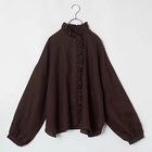 【トゥエルブクローゼット/12closet】の【石上美津江さんコラボ】【洗える】リネンフリルブラウス ブラウン|ID: prp329100003704369 ipo3291000000037247980