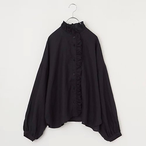 【トゥエルブクローゼット/12closet】の【石上美津江さんコラボ】【洗える】リネンフリルブラウス インテリア・キッズ・メンズ・レディースファッション・服の通販 founy(ファウニー) 　ファッション　Fashion　レディースファッション　Fashion for Women　トップス・カットソー　Cut & Sew Tops　シャツ・ブラウス・オフィスカジュアル　Elegant Blouses & Button-Ups　洗える　Machine Washable　秋　Autumn　コラボ　Collaboration, Collab　12月号　December Issue　ジャケット　Jacket, Outerwear　スタンド　Stand Collar, Upright Stand　ストライプ　Stripe, Striped Pattern　フリル　Frill, Ruffle　リネン　Linen, Linen Fabric　冬　Winter / This Winter　エレガント 上品　Elegant　ネイビー|ID: prp329100003704369 ipo3291000000037247981