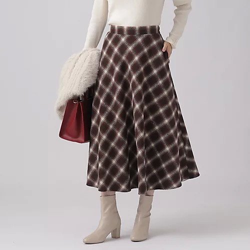 【シューラルー ドレスキップ/SHOO LA RUE / DRESKIP】の大人フェミニンな シャギーチェック フレアスカート インテリア・キッズ・メンズ・レディースファッション・服の通販 founy(ファニー) 　ファッション　Fashion　レディースファッション　WOMEN　スカート　Skirt　Aライン/フレアスカート　Flared A-Line Skirts　おすすめ　Recommend　コンパクト　Compact　チェック　Check　フェミニン　Feminine　フレア　Flare　ポケット　Pocket　リブニット　Rib Knit　冬　Winter　ワインレッド|ID: prp329100003709353 ipo3291000000025831474