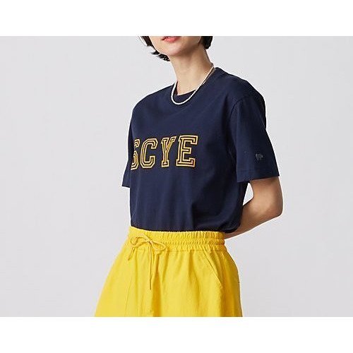 【サイ/SCYE】のLogo Flocked T-Shirt インテリア・キッズ・メンズ・レディースファッション・服の通販 founy(ファニー) 　ファッション　Fashion　レディースファッション　WOMEN　トップス・カットソー　Tops/Tshirt　シャツ/ブラウス　Shirts/Blouses　ロング / Tシャツ　T-Shirts　定番　Standard　ネイビー|ID: prp329100003722793 ipo3291000000028143487