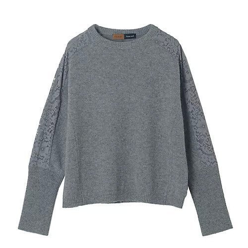 【イーバイエクラ/E by eclat】のRoom no.8 for E by eclat レース切り替えニット インテリア・キッズ・メンズ・レディースファッション・服の通販 founy(ファニー) 　ファッション　Fashion　レディースファッション　Fashion for Women　トップス・カットソー　Cut & Sew Tops　ニット　Knit Tops & Sweaters　スポーティ　Sporty, Casual Athletic　スリーブ　Sleeve, Long Sleeve / Short Sleeve　ボトム　Bottoms, Lower Wear　ヨーク　Yoke, Yoke Design　ラグジュアリー　Luxury, Elegant　レース　Lace, Lace Fabric　洗える　Machine Washable　ライトグレー|ID: prp329100003723764 ipo3291000000034953841