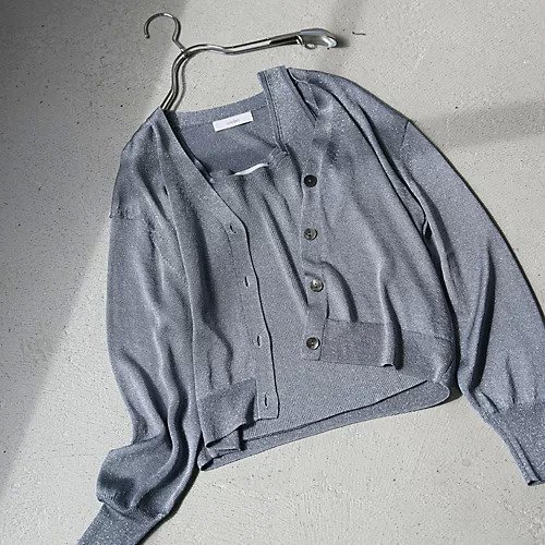 【スアデオ/suadeo】のラメニットカーディガン リブタンクセット 人気、トレンドファッション・服の通販 founy(ファニー) 　ファッション　Fashion　レディースファッション　Fashion for Women　トップス・カットソー　Cut & Sew Tops　ニット　Knit Tops & Sweaters　カーディガン・羽織り　Layered Style Cardigans　エレガント 上品　Elegant　洗える　Machine Washable　カーディガン　Cardigan, Knitwear　クロップド　Cropped, Short Length　タンク　Tank Top, Sleeveless Top　バランス　Balance, Style Balance　ロング　Long, Long-Length　ワイド　Wide, Wide Fit　夏　Summer　other-2|ID: prp329100003758035 ipo3291000000035852174