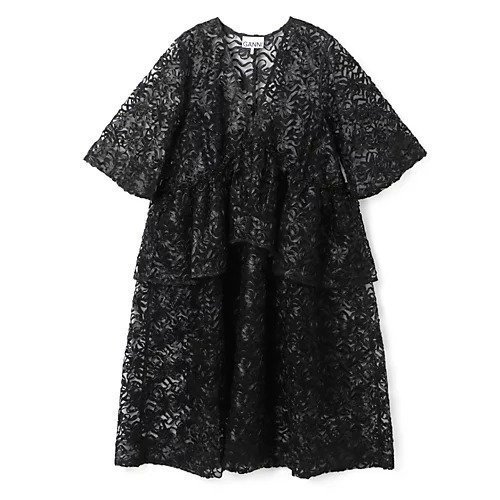 【ガニー/GANNI】のRibbon Tulle Flounce Midi Dress インテリア・キッズ・メンズ・レディースファッション・服の通販 founy(ファニー) 　ファッション　Fashion　レディースファッション　WOMEN　ワンピース　Dress　ドレス　Party Dresses　2024年　2024　2024春夏・S/S　Ss,Spring/Summer,2024　サテン　Satin　チュール　Tulle　ドレス　Dress　フラワー　Flower　リボン　Ribbon　洗える　Washable　Black|ID: prp329100003761516 ipo3291000000026832675