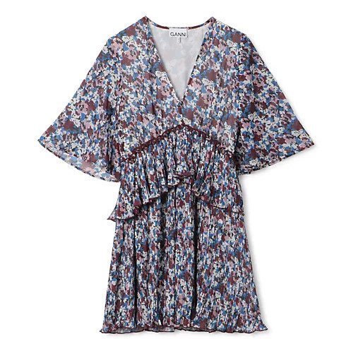 【ガニー/GANNI】のPleated Georgette V-neck Flounce Mini Dress インテリア・キッズ・メンズ・レディースファッション・服の通販 founy(ファニー) 　ファッション　Fashion　レディースファッション　WOMEN　トップス・カットソー　Tops/Tshirt　Vネック　V-Neck　ワンピース　Dress　ドレス　Party Dresses　2024年　2024　2024春夏・S/S　Ss,Spring/Summer,2024　チュニック　Tunic　ティアード　Tiered　トレンド　Trend　ドレス　Dress　プリーツ　Pleats　マキシ　Maxi　洗える　Washable　Multicolour|ID: prp329100003761519 ipo3291000000026832681