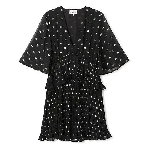 【ガニー/GANNI】のPleated Georgette V-neck Flounce Mini Dress 人気、トレンドファッション・服の通販 founy(ファニー) 　ファッション　Fashion　レディースファッション　WOMEN　トップス・カットソー　Tops/Tshirt　Vネック　V-Neck　ワンピース　Dress　ドレス　Party Dresses　2024年　2024　2024春夏・S/S　Ss,Spring/Summer,2024　チュニック　Tunic　ティアード　Tiered　ドレス　Dress　モチーフ　Motif　モノトーン　Monotone　ワイド　Wide　洗える　Washable　 other-1|ID: prp329100003761544 ipo3291000000026832437