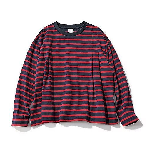 【トゥエルブクローゼット/12closet】の【洗える】フロント&バックタックフレアTシャツ インテリア・キッズ・メンズ・レディースファッション・服の通販 founy(ファニー) 　ファッション　Fashion　レディースファッション　Fashion for Women　トップス・カットソー　Cut & Sew Tops　シャツ・ブラウス・オフィスカジュアル　Elegant Blouses & Button-Ups　ロングTシャツ・Tシャツ　Longline T-Shirts & Tees　バッグ　Bags　カットソー　Cut and Sewn Top　スペシャル　Special, Limited Edition　フレンチ　French, French Style　フロント　Front, Front Design　洗える　Machine Washable　ネイビー&#215;レッド|ID: prp329100003863090 ipo3291000000033327480
