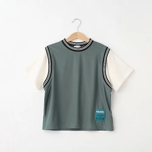 【シューラルー/SHOO LA RUE / KIDS】の【110-140cm】ユニフォーム風レイヤードTシャツ インテリア・キッズ・メンズ・レディースファッション・服の通販 founy(ファニー) 　ファッション　Fashion　キッズファッション　KIDS　カットソー　Cut And Sew　タンク　Tank　ドッキング　Docking　フロント　Front　メッシュ　Mesh　半袖　Short Sleeve　チャコールグレー|ID: prp329100003868385 ipo3291000000029587604