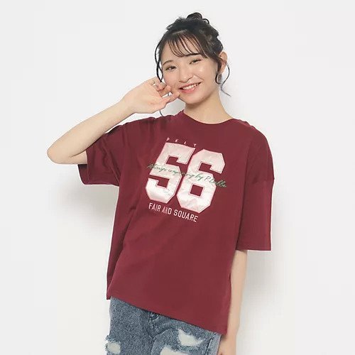 【ピンク ラテ/PINK-latte / KIDS】のサテンアップリケアソートTシャツ インテリア・キッズ・メンズ・レディースファッション・服の通販 founy(ファニー) 　ファッション　Fashion　キッズファッション　KIDS　サテン　Satin　ボルドー|ID: prp329100003913162 ipo3291000000029588077